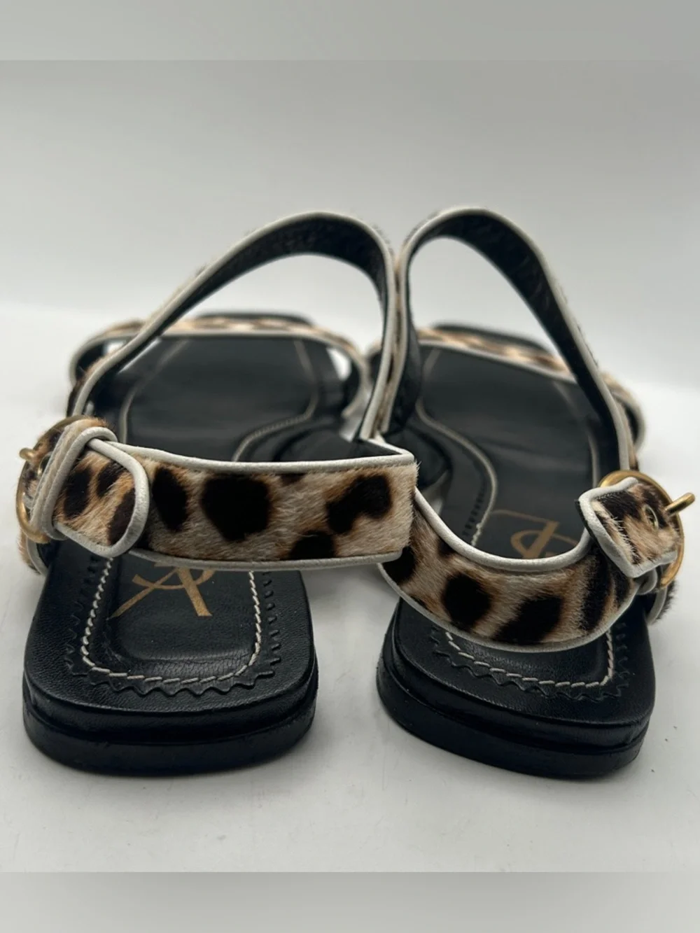 Womens YSL Leopard Calf Hair Sandals Flat Strappy Square Toe Italy 40 luxury - Picture 8 of 13
